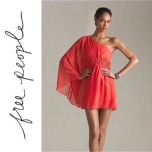 Free People Dancing In The Moonlight One Shoulder Beaded Chiffon Mini Dress